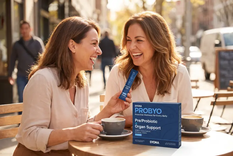 Friends sharing Probyo at a cafe