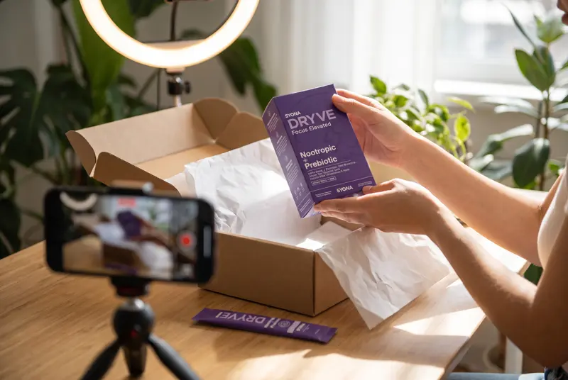 Creator filming a Dryve unboxing